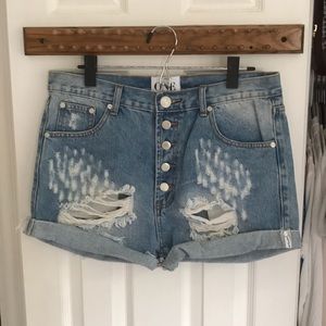 One Teaspoon Ripped Denim Shorts